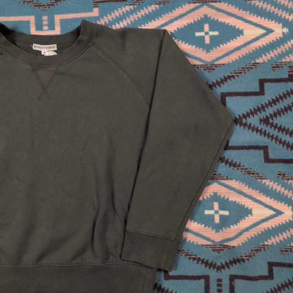 Richer Poorer Sweatshirt Small Olive Green Crewneck Raglan Fleece Pullover - Picture 9 of 10